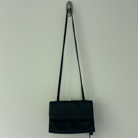Vintage fossil leather crossbody pockets multi compartment Y2K minimalist black - Picture 16 of 16